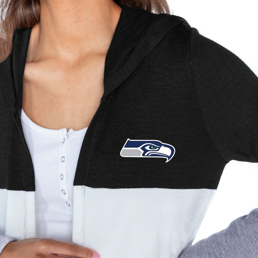 Seattle Seahawks Gameday Couture Women's Tri-Blend Color Block Lightweight Cardigan Hoodie - Black Hoodies