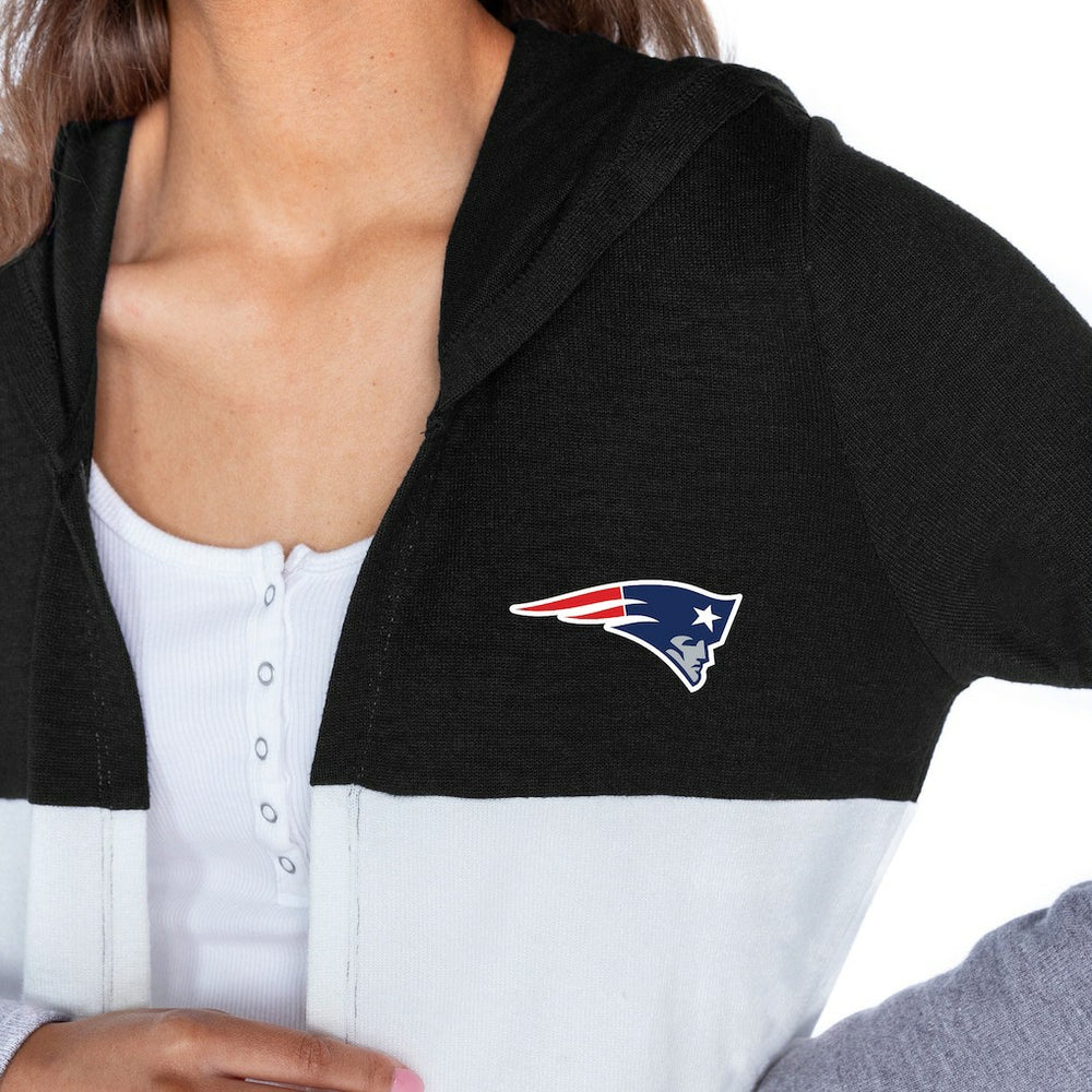 New England Patriots Gameday Couture Women's Tri-Blend Color Block Lightweight Cardigan Hoodie - Black Hoodies