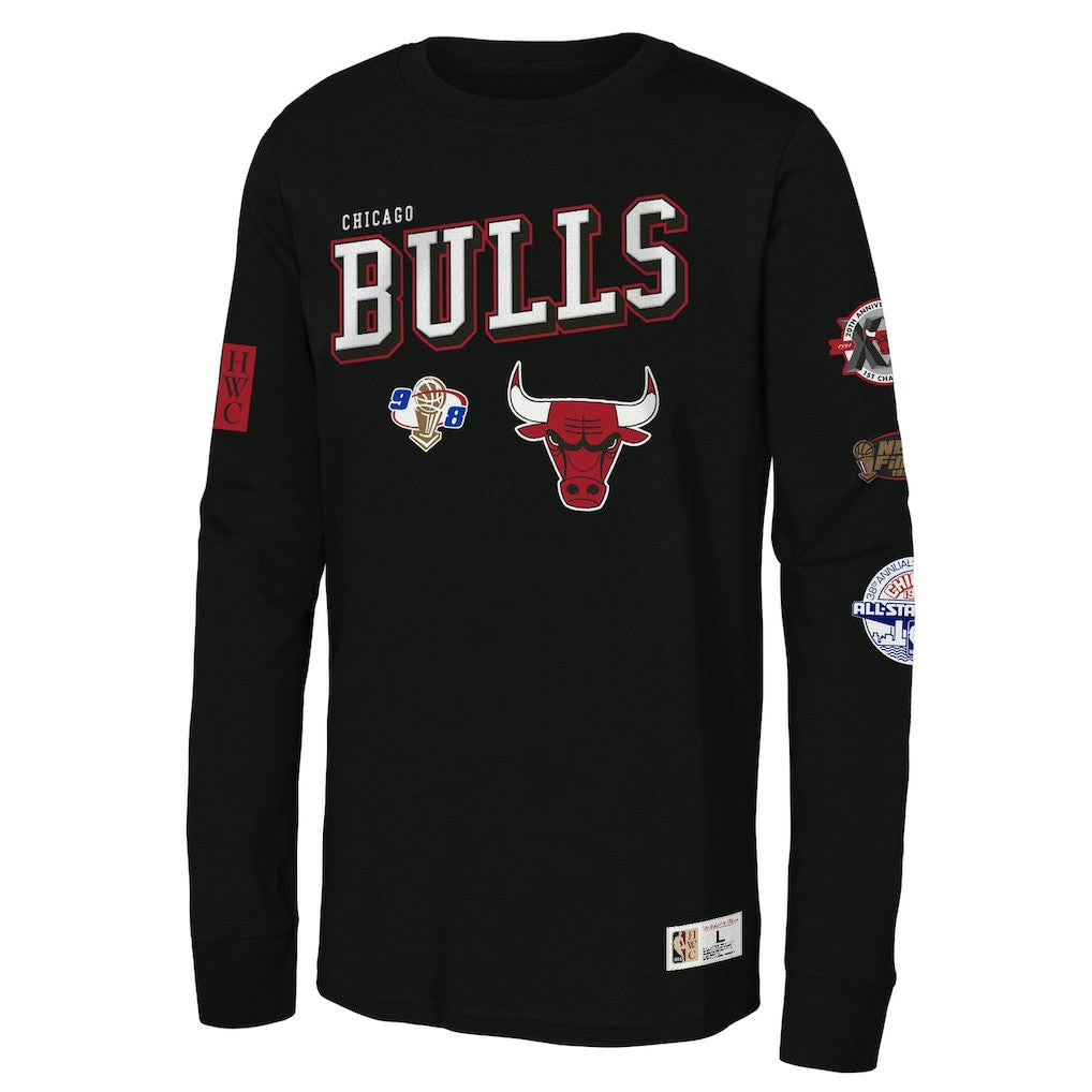 Chicago Bulls Youth Hardwood Classics Training Camp Long Sleeve T-Shirt Black - Mitchell & Ness