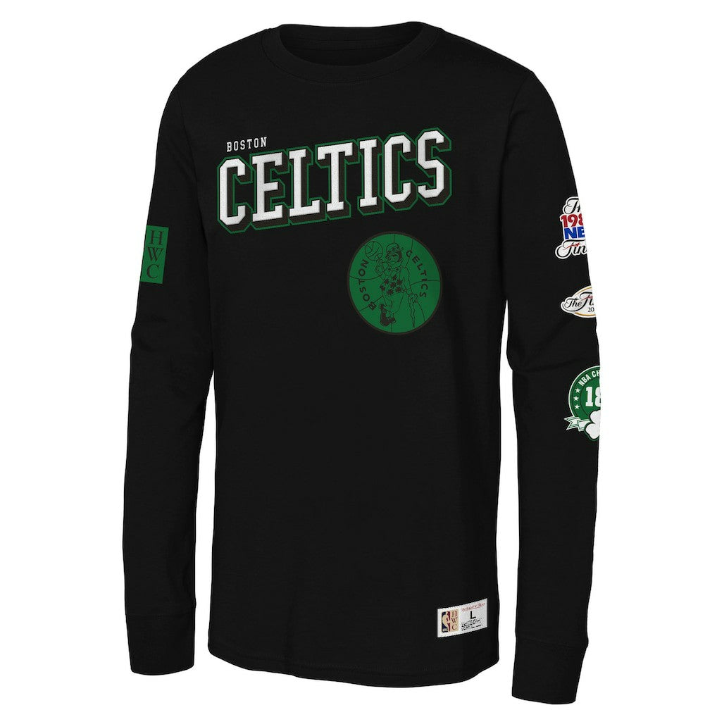 Boston Celtics Youth Hardwood Classics Training Camp Long Sleeve T-Shirt Black - Mitchell & Ness
