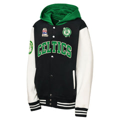 Boston Celtics Youth Hardwood Classics Courtside Fleece Full-Snap Hoodie Jacket Black - Mitchell & Ness