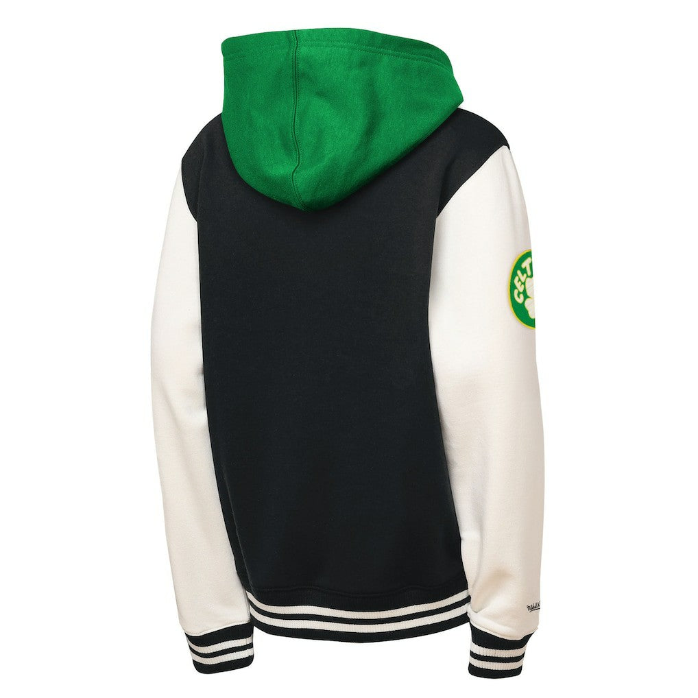 Boston Celtics Youth Hardwood Classics Courtside Fleece Full-Snap Hoodie Jacket Black - Mitchell & Ness