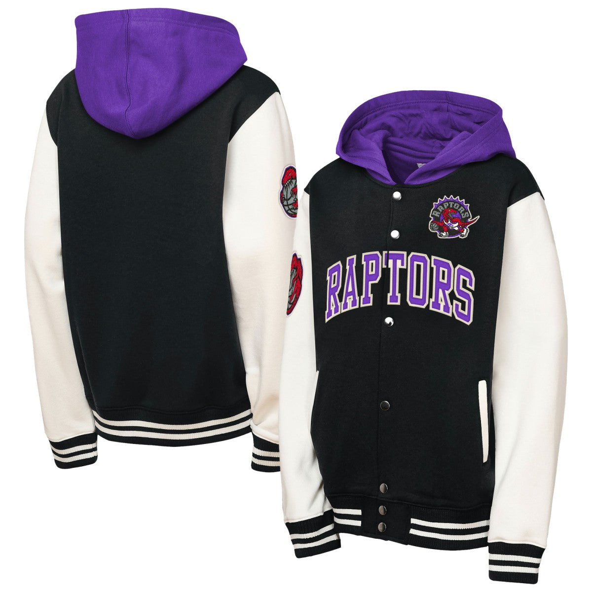Toronto Raptors Youth Hardwood Classics Courtside Fleece Full-Snap Hooded Jacket Black - Mitchell & Ness