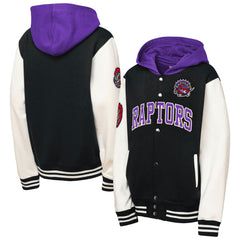 Toronto Raptors Youth Hardwood Classics Courtside Fleece Full-Snap Hooded Jacket Black - Mitchell & Ness