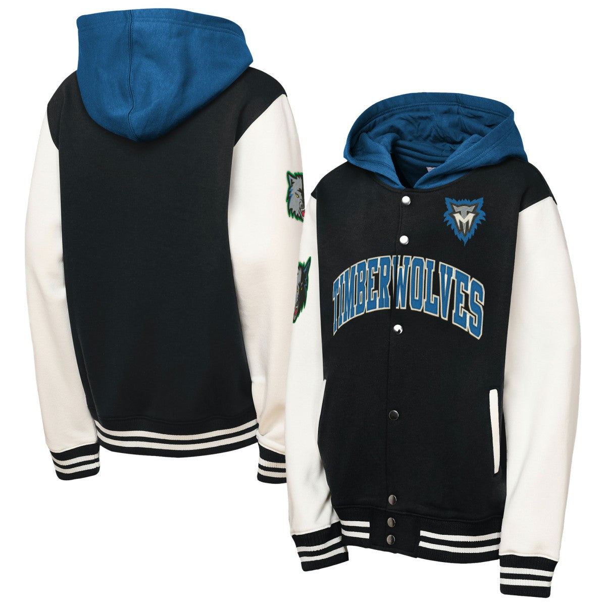 Minnesota Timberwolves Youth Hardwood Classics Courtside Fleece Full-Snap Hooded Jacket Black - Mitchell & Ness outlet