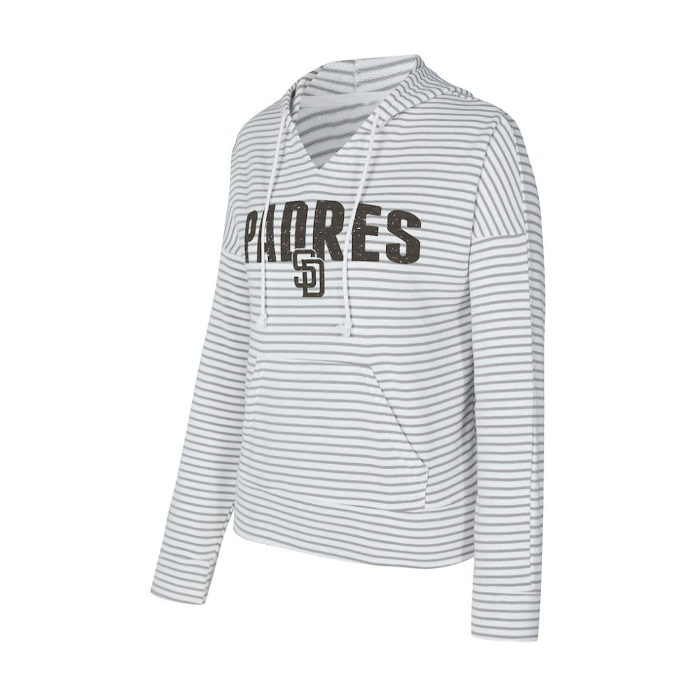 San Diego Padres Concepts Sport Women's Liftoff Striped V-Neck Hoodie - White/Gray Hoodies