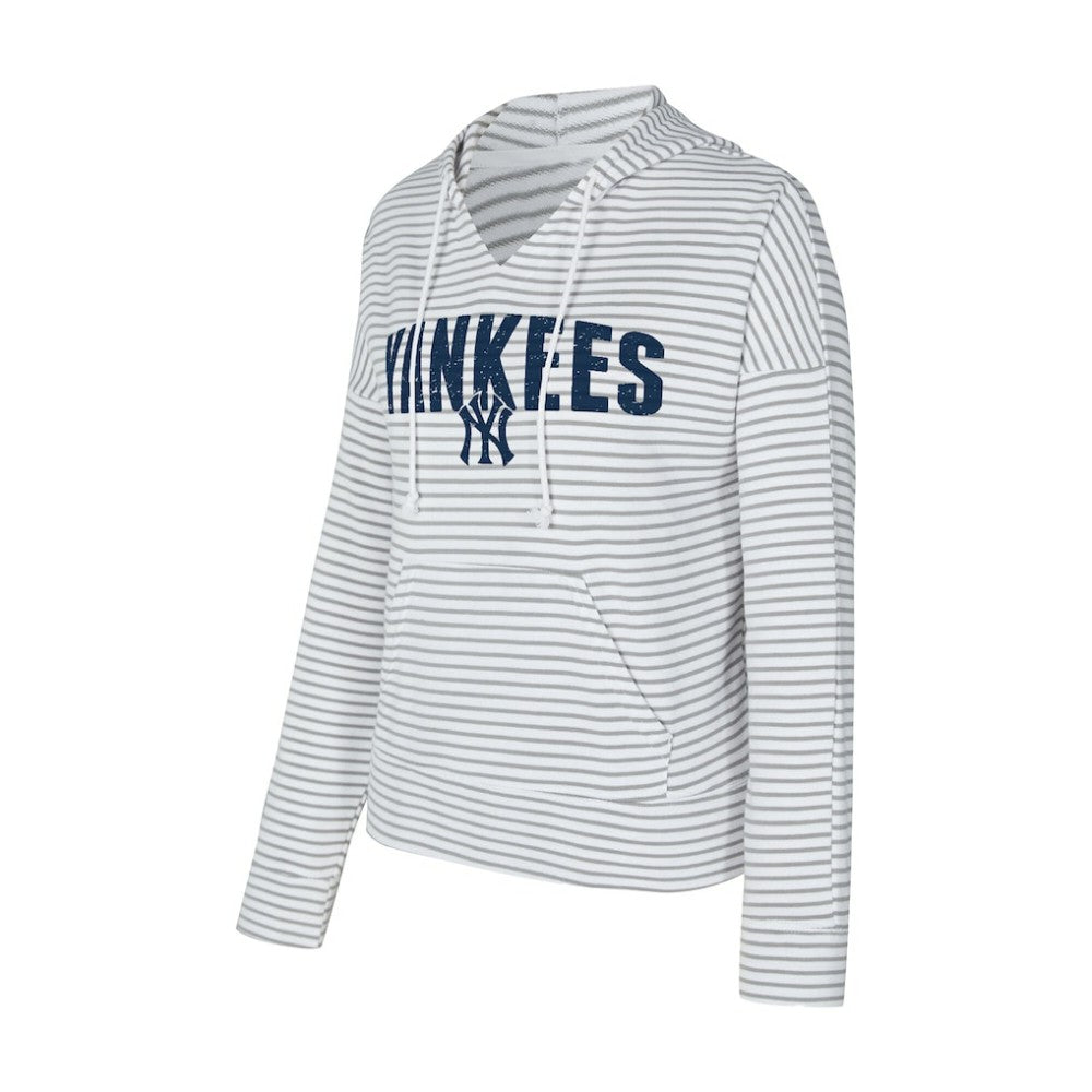 New York Yankees Concepts Sport Women's Liftoff Striped V-Neck Hoodie - White/Gray Hoodies