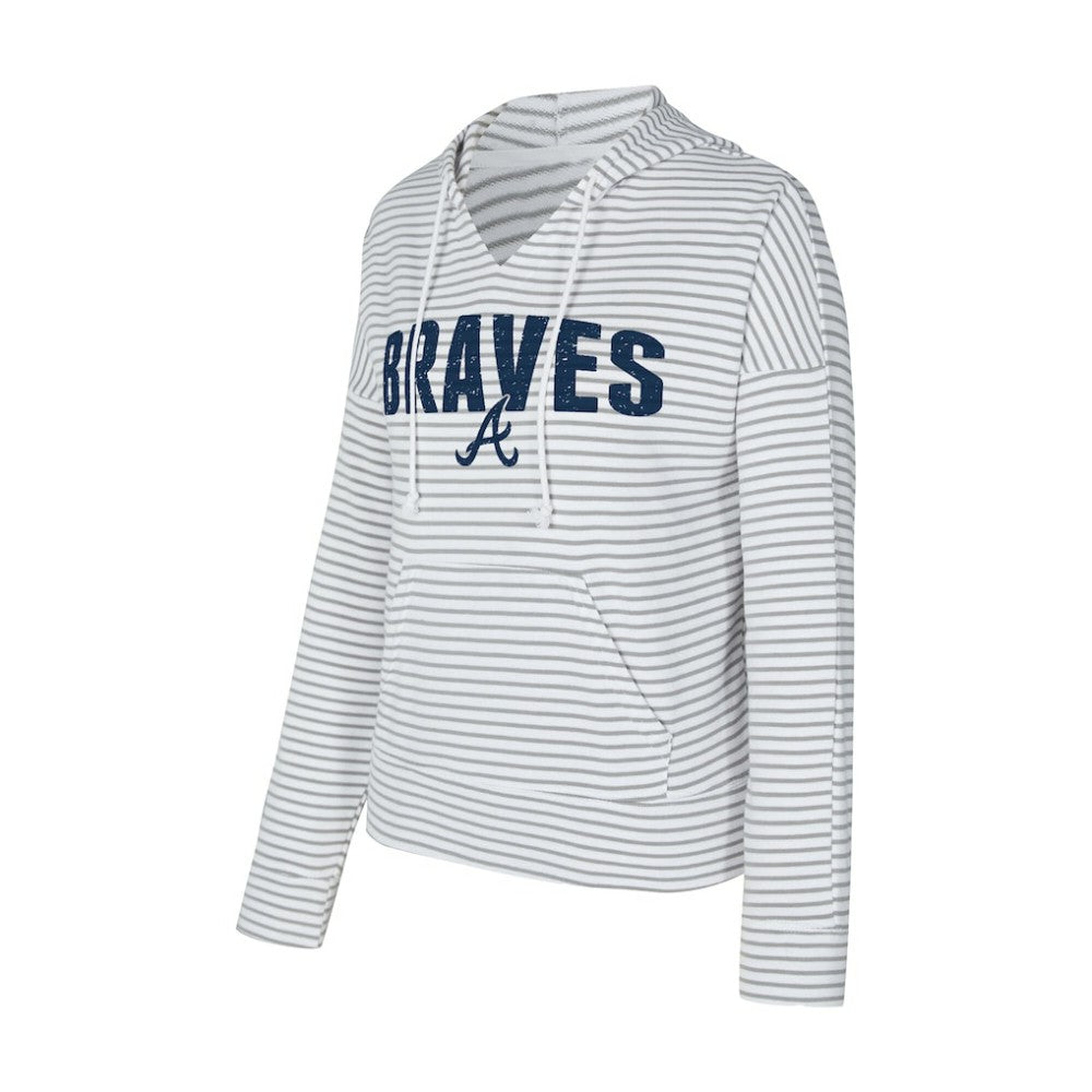 Atlanta Braves Concepts Sport Women's Liftoff Striped V-Neck Hoodie - White/Gray Hoodies