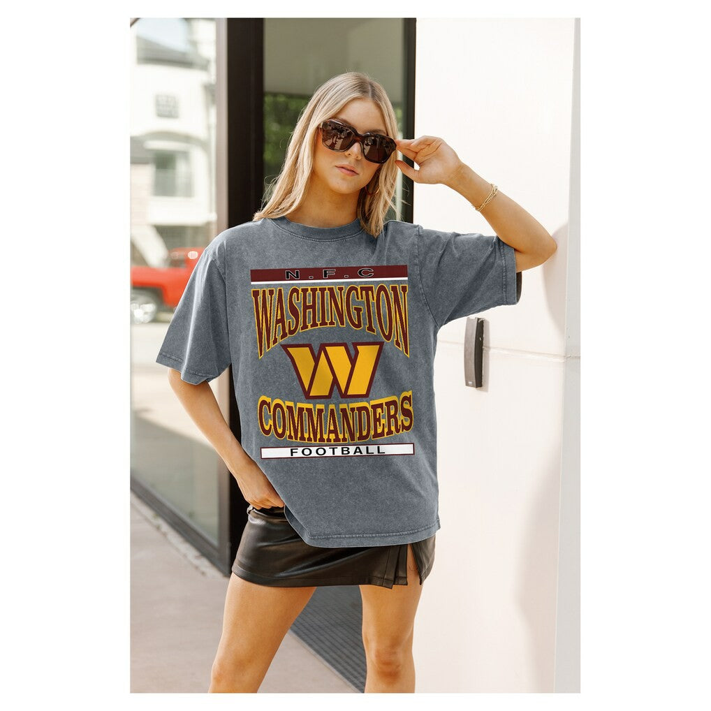 Washington Commanders Gameday Couture Women's Oversized Classic Grind Washed T-Shirt - Gray T-shirts