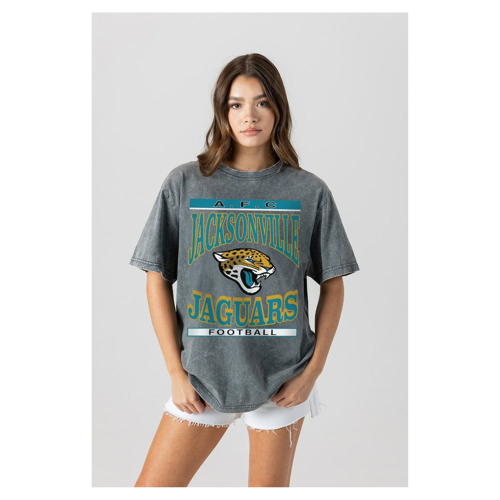 Jacksonville Jaguars Gameday Couture Women's Oversized Classic Grind Washed T-Shirt - Gray T-shirts