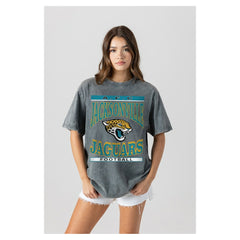 Jacksonville Jaguars Gameday Couture Women's Oversized Classic Grind Washed T-Shirt - Gray T-shirts