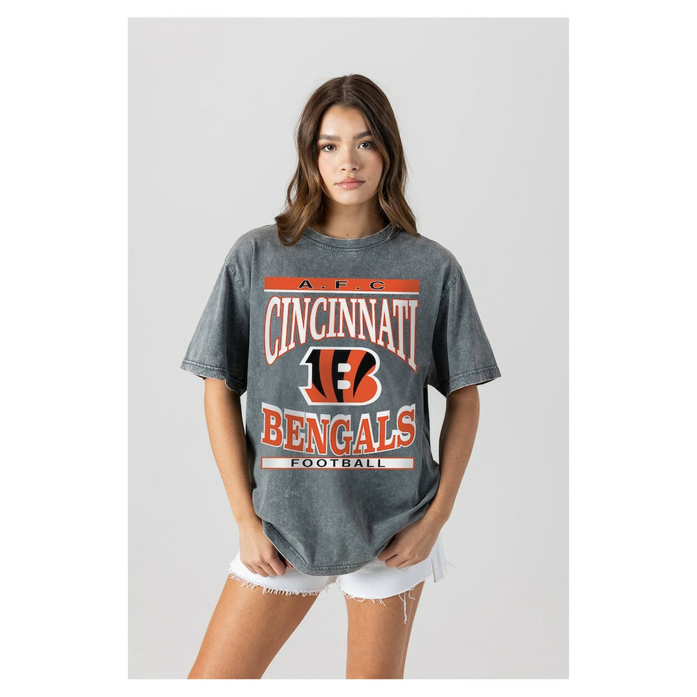 Cincinnati Bengals Gameday Couture Women's Oversized Classic Grind Washed T-Shirt - Gray T-shirts