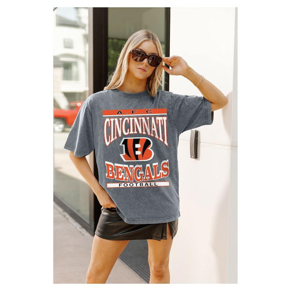 Cincinnati Bengals Gameday Couture Women's Oversized Classic Grind Washed T-Shirt - Gray T-shirts