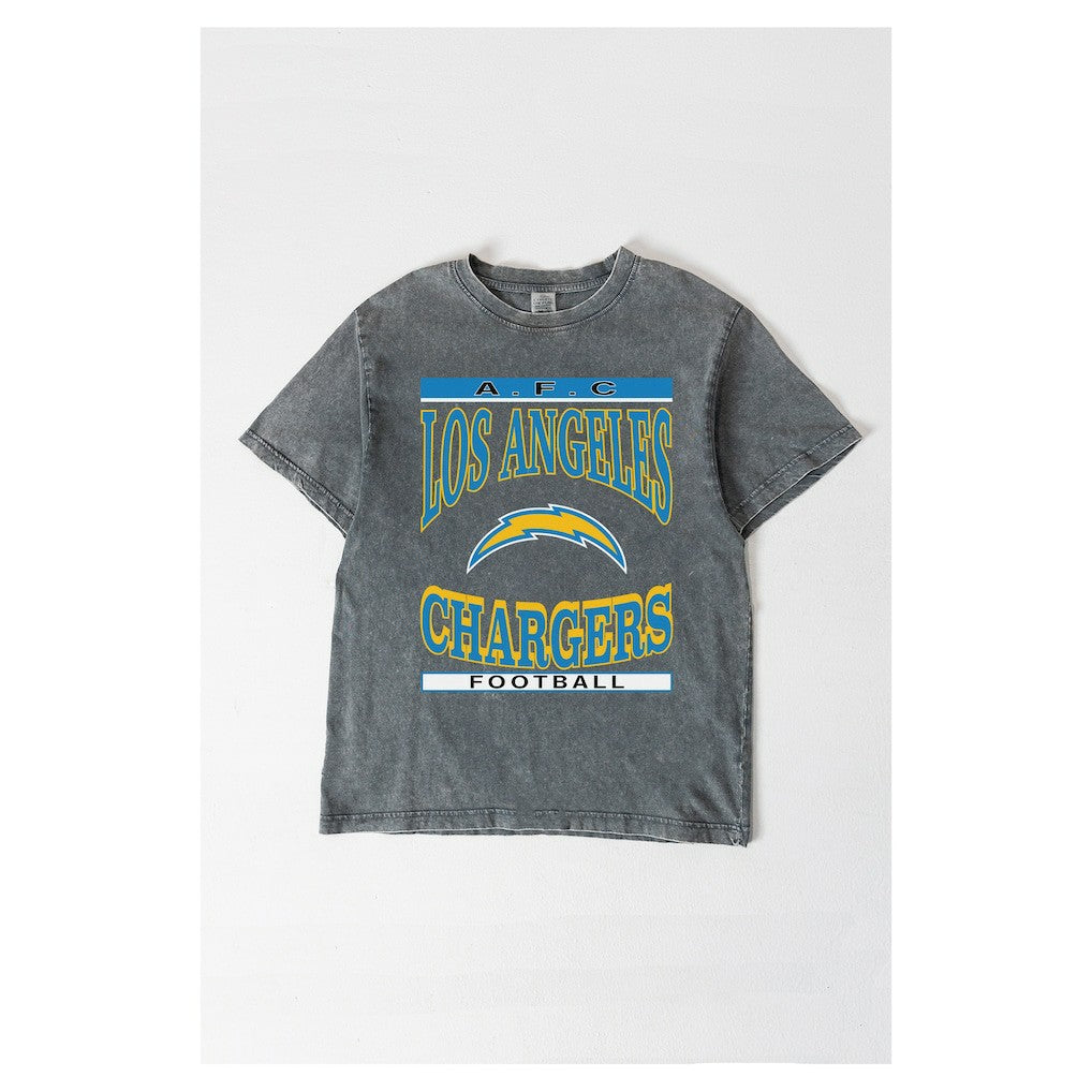 Los Angeles Chargers Gameday Couture Women's Oversized Classic Grind Washed T-Shirt - Gray T-shirts