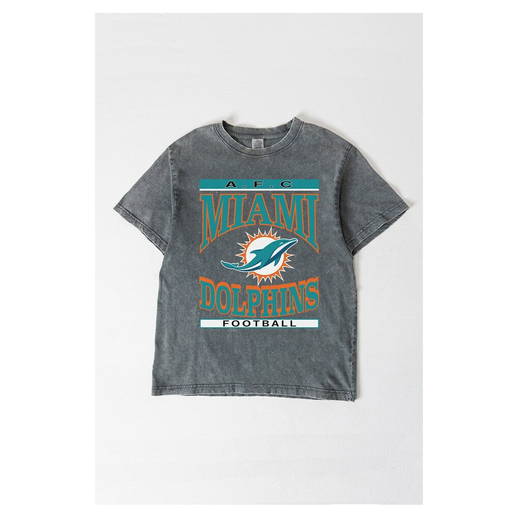 Miami Dolphins Gameday Couture Women's Oversized Classic Grind Washed T-Shirt - Gray T-shirts