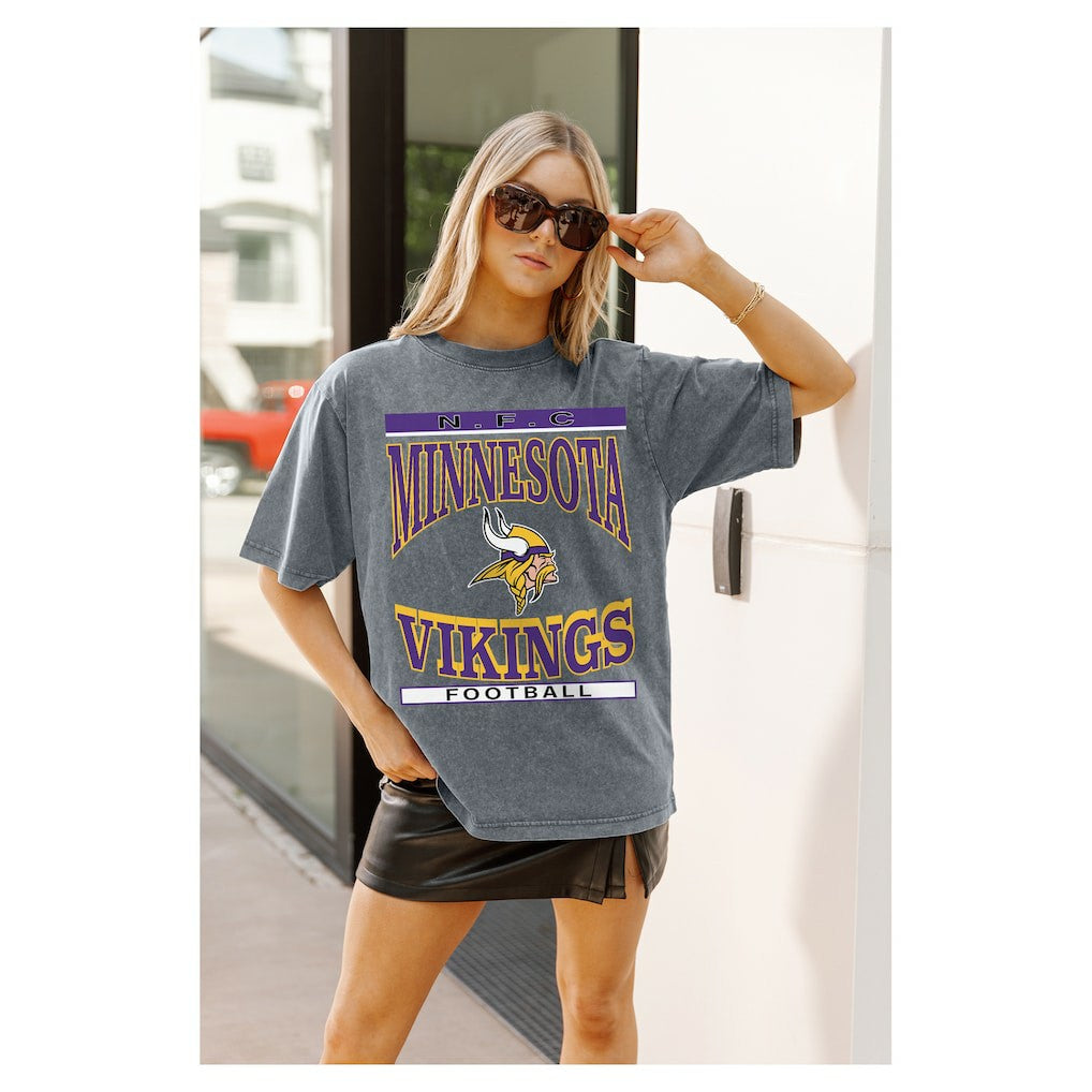 Minnesota Vikings Gameday Couture Women's Oversized Classic Grind Washed T-Shirt - Gray T-shirts