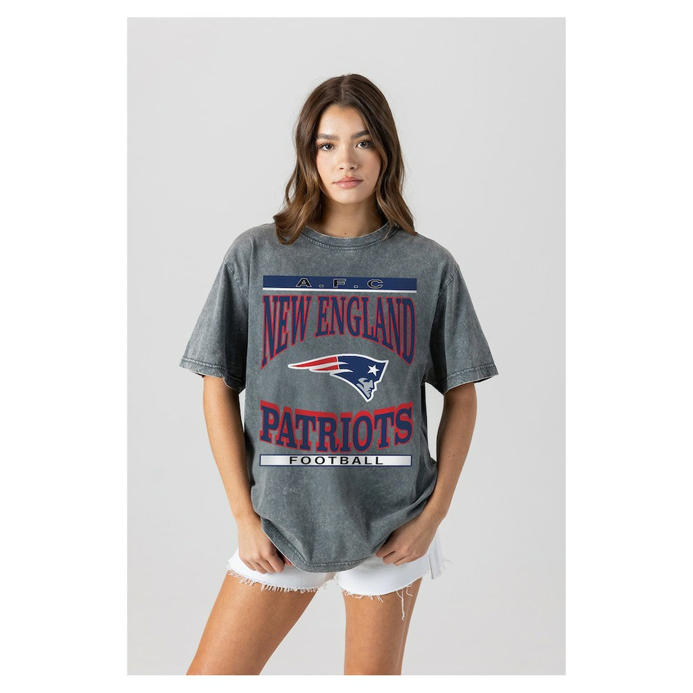New England Patriots Gameday Couture Women's Oversized Classic Grind Washed T-Shirt - Gray T-shirts