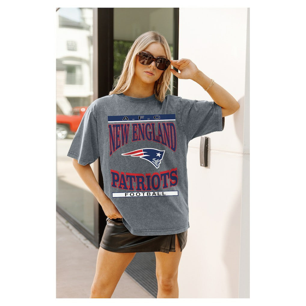 New England Patriots Gameday Couture Women's Oversized Classic Grind Washed T-Shirt - Gray T-shirts