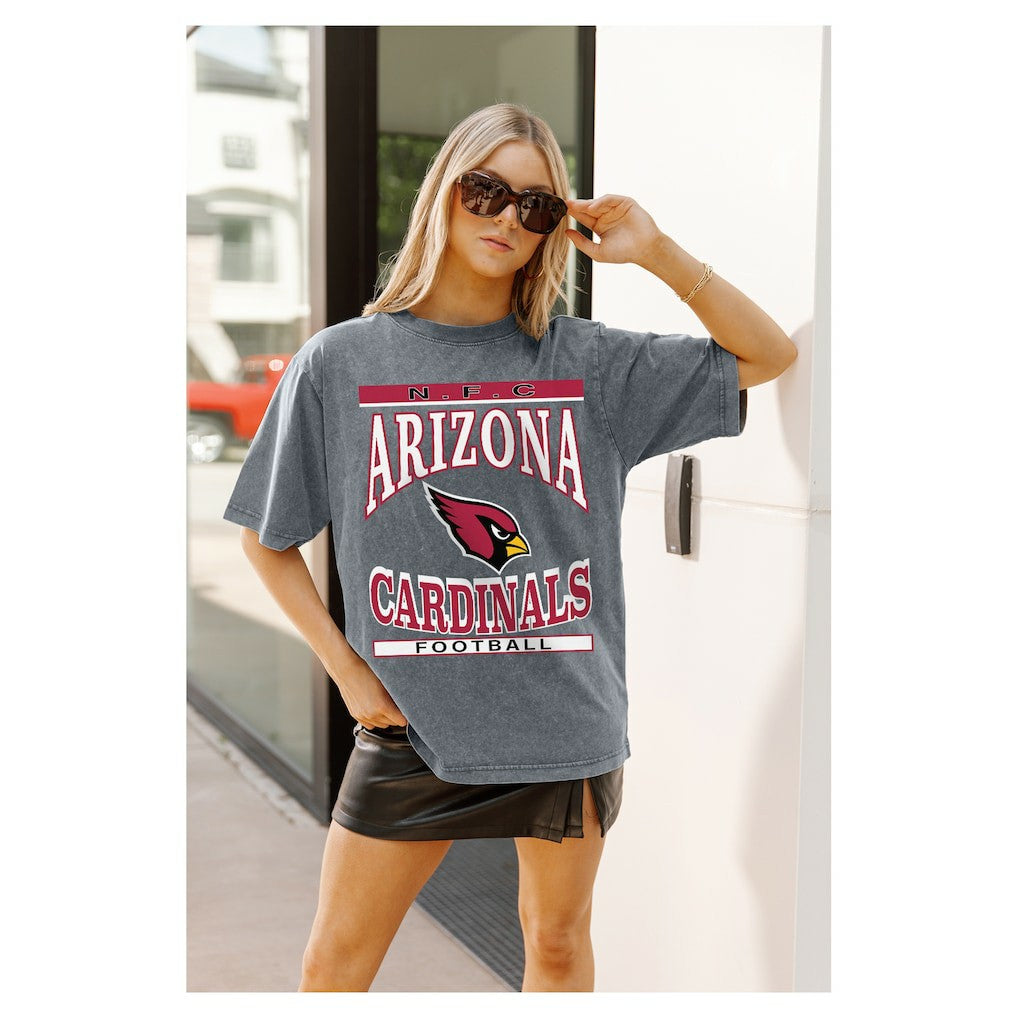 Arizona Cardinals Gameday Couture Women's Oversized Classic Grind Washed T-Shirt - Gray T-shirts
