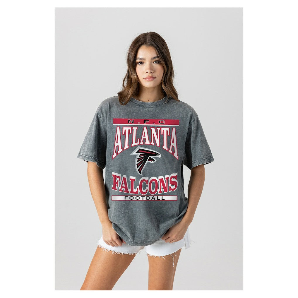 Atlanta Falcons Gameday Couture Women's Oversized Classic Grind Washed T-Shirt - Gray T-shirts
