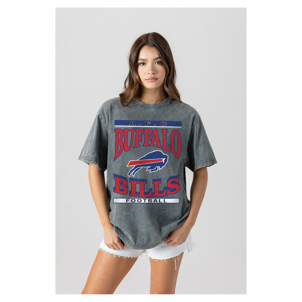 Buffalo Bills Gameday Couture Women's Oversized Classic Grind Washed T-Shirt - Gray T-shirts