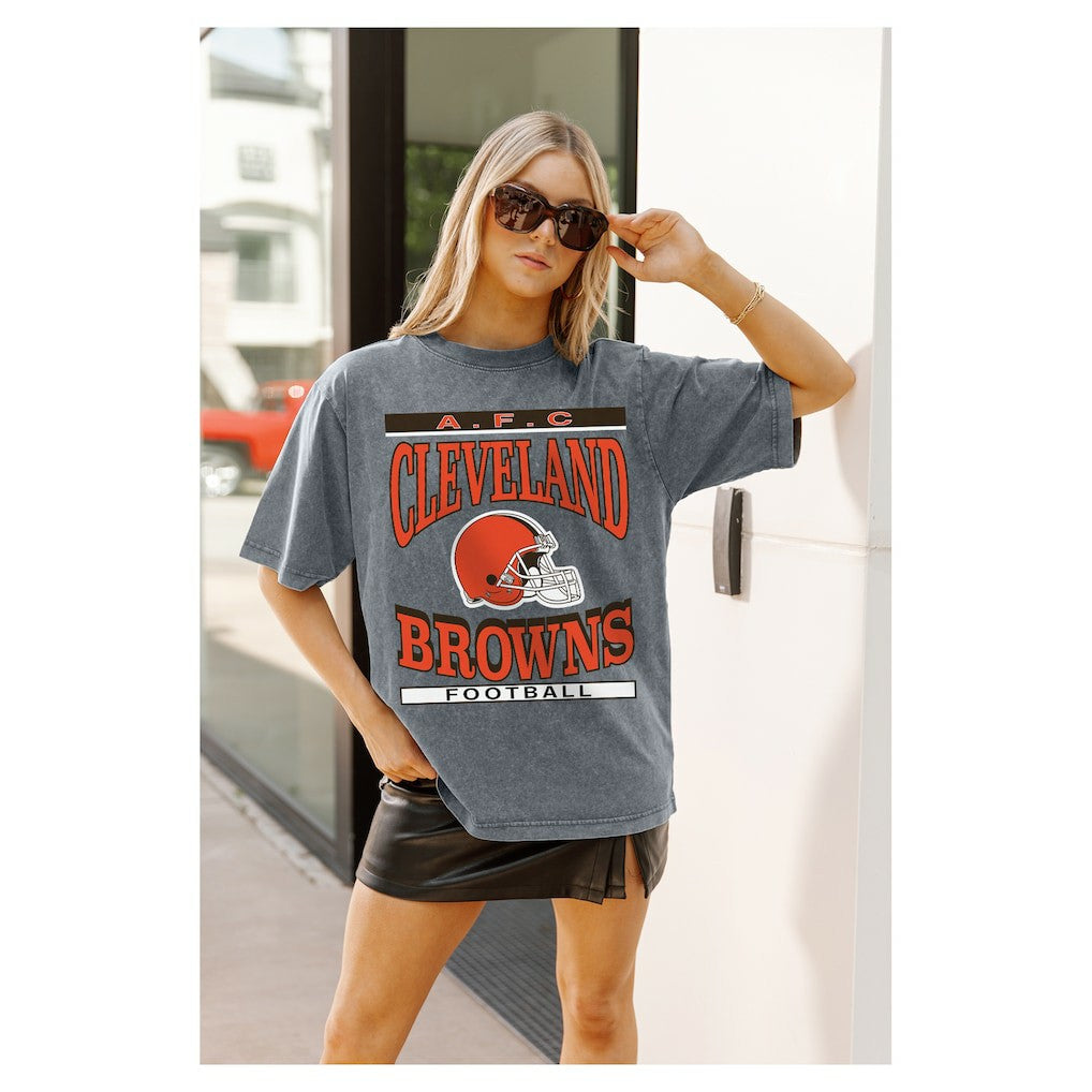Cleveland Browns Gameday Couture Women's Oversized Classic Grind Washed T-Shirt - Gray T-shirts