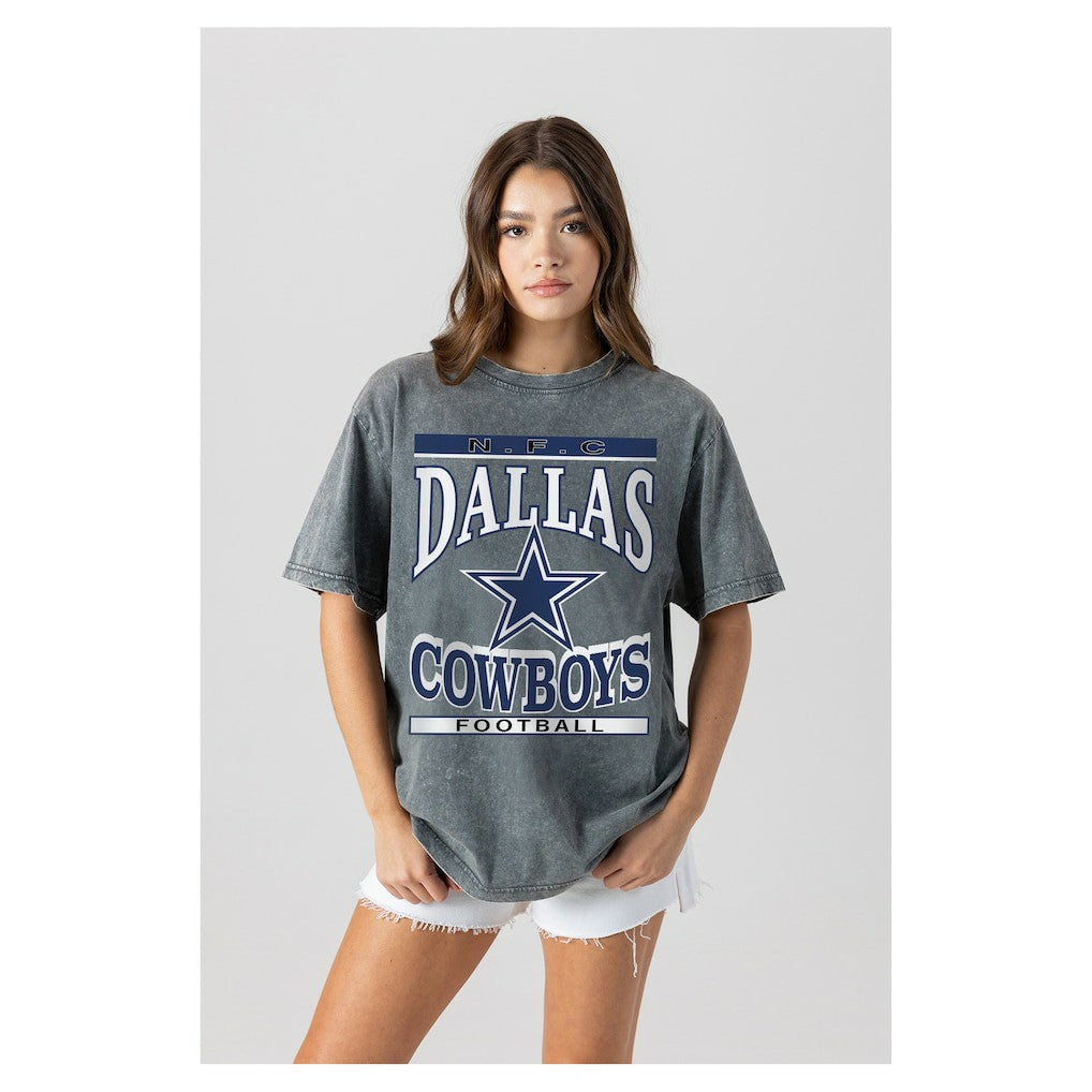Dallas Cowboys Gameday Couture Women's Oversized Classic Grind Washed T-Shirt - Gray T-shirts