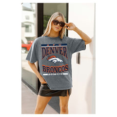 Denver Broncos Gameday Couture Women's Oversized Classic Grind Washed T-Shirt - Gray T-shirts