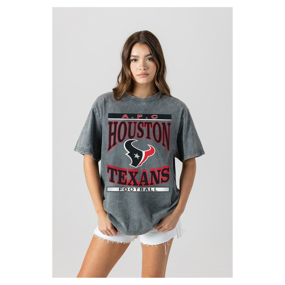 Houston Texans Gameday Couture Women's Oversized Classic Grind Washed T-Shirt - Gray T-shirts
