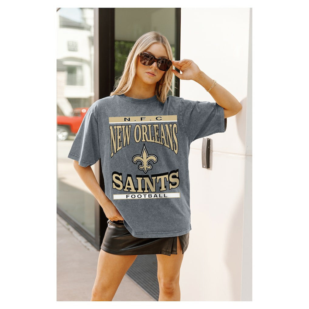 New Orleans Saints Gameday Couture Women's Oversized Classic Grind Washed T-Shirt - Gray T-shirts