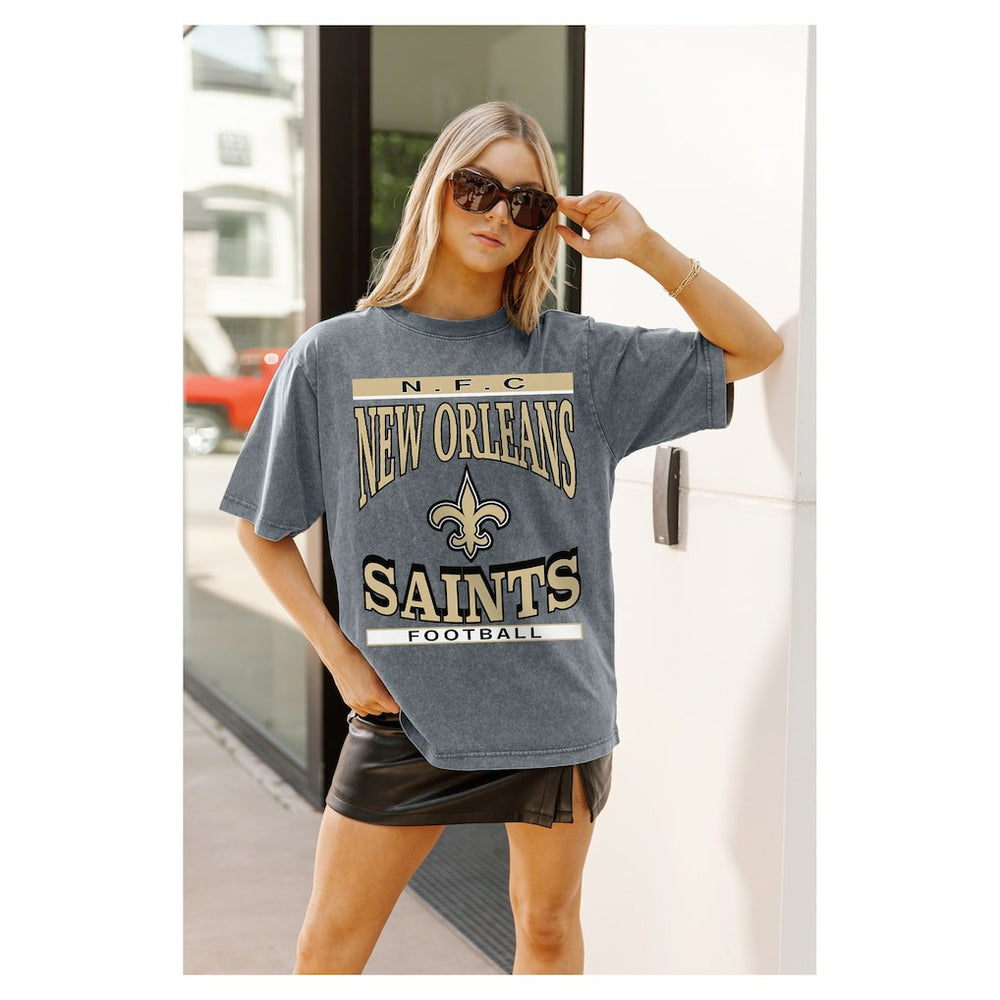 New Orleans Saints Gameday Couture Women's Oversized Classic Grind Washed T-Shirt - Gray T-shirts