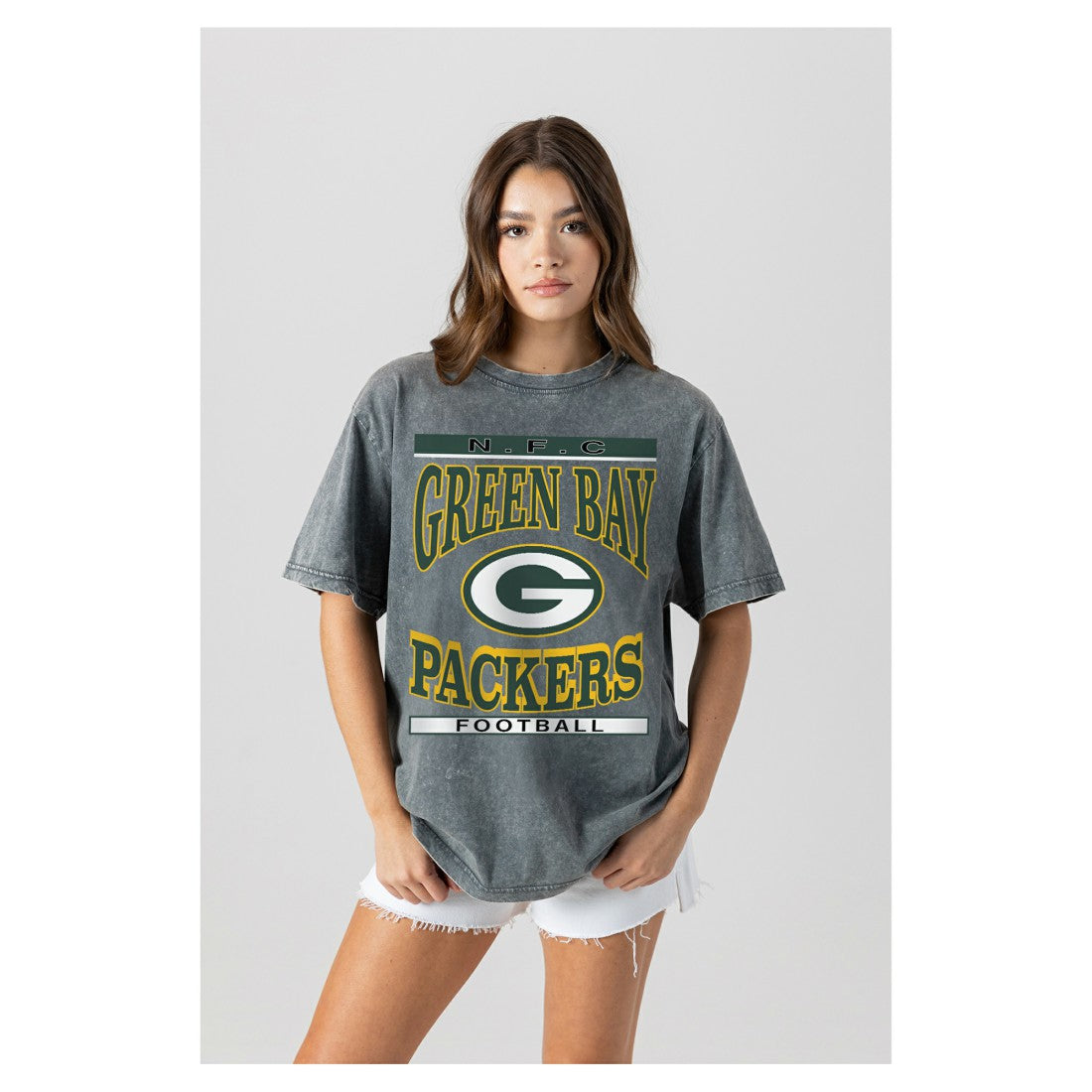 Green Bay Packers Gameday Couture Women's Oversized Classic Grind Washed T-Shirt - Gray T-shirts
