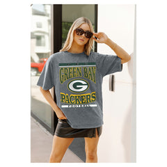 Green Bay Packers Gameday Couture Women's Oversized Classic Grind Washed T-Shirt - Gray T-shirts