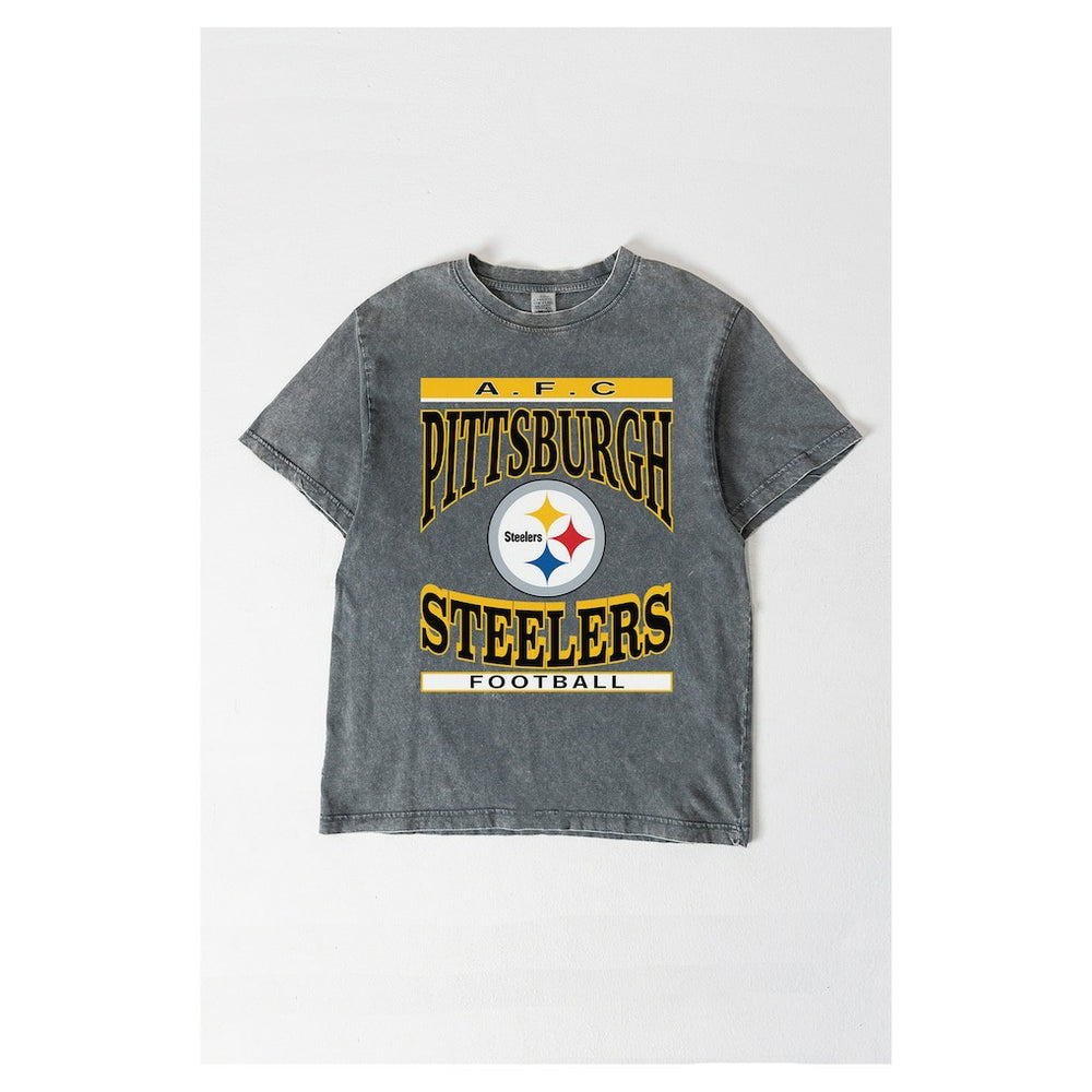 Pittsburgh Steelers Gameday Couture Women's Oversized Classic Grind Washed T-Shirt - Gray T-shirts