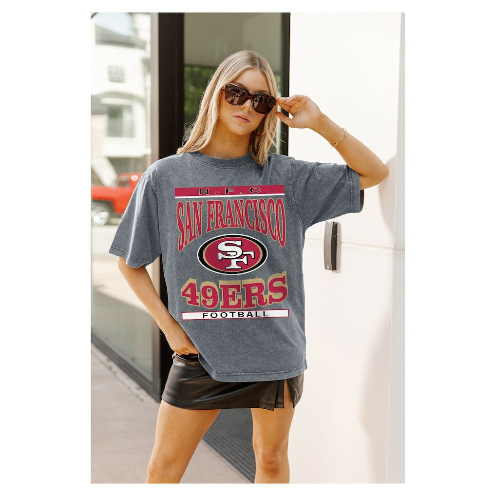 San Francisco 49ers Gameday Couture Women's Oversized Classic Grind Washed T-Shirt - Gray T-shirts