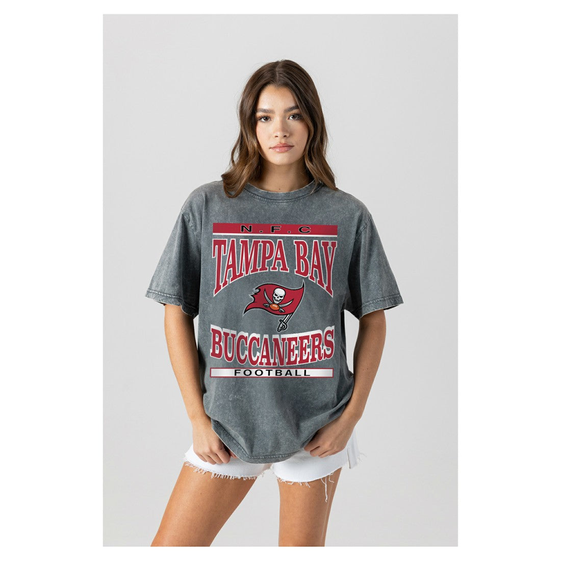 Tampa Bay Buccaneers Gameday Couture Women's Oversized Classic Grind Washed T-Shirt - Gray T-shirts