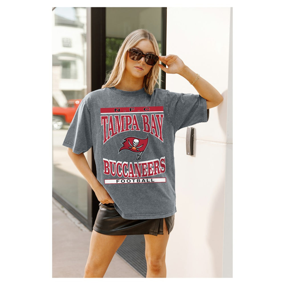 Tampa Bay Buccaneers Gameday Couture Women's Oversized Classic Grind Washed T-Shirt - Gray T-shirts
