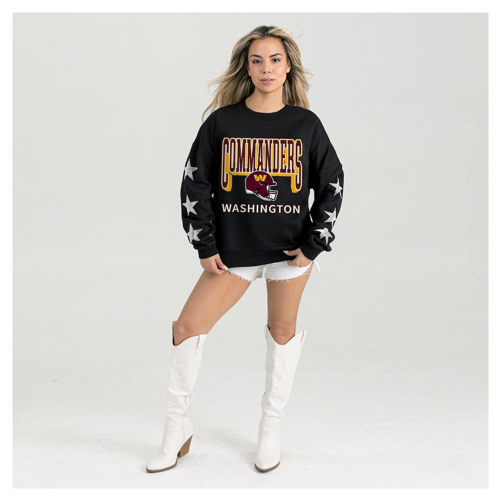 Washington Commanders Gameday Couture Women's Pure Victory Rhinestud Star-Sleeve Pullover Sweatshirt - Black Pullover