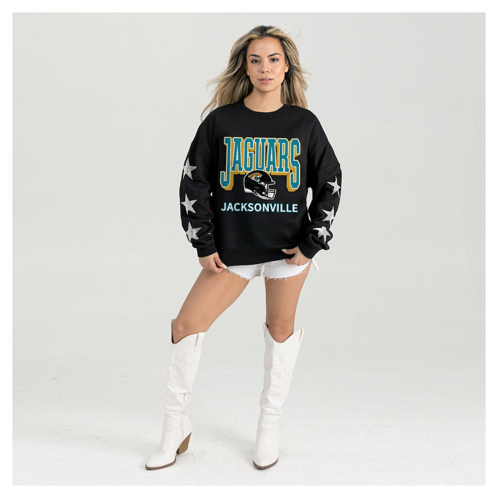 Jacksonville Jaguars Gameday Couture Women's Pure Victory Rhinestud Star-Sleeve Pullover Sweatshirt - Black Pullover