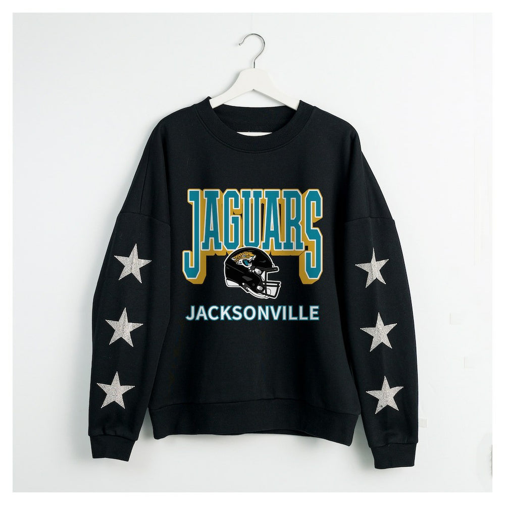 Jacksonville Jaguars Gameday Couture Women's Pure Victory Rhinestud Star-Sleeve Pullover Sweatshirt - Black Pullover