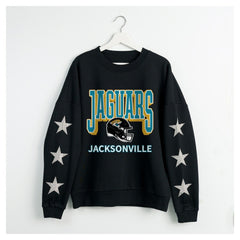 Jacksonville Jaguars Gameday Couture Women's Pure Victory Rhinestud Star-Sleeve Pullover Sweatshirt - Black Pullover