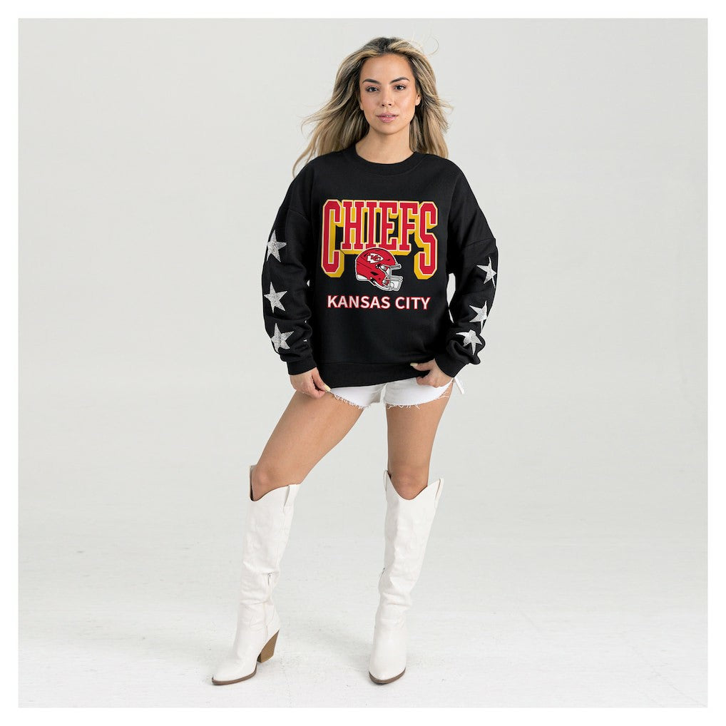 Kansas City Chiefs Gameday Couture Women's Pure Victory Rhinestud Star-Sleeve Pullover Sweatshirt - Black Pullover