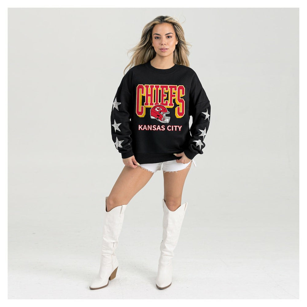 Kansas City Chiefs Gameday Couture Women's Pure Victory Rhinestud Star-Sleeve Pullover Sweatshirt - Black Pullover