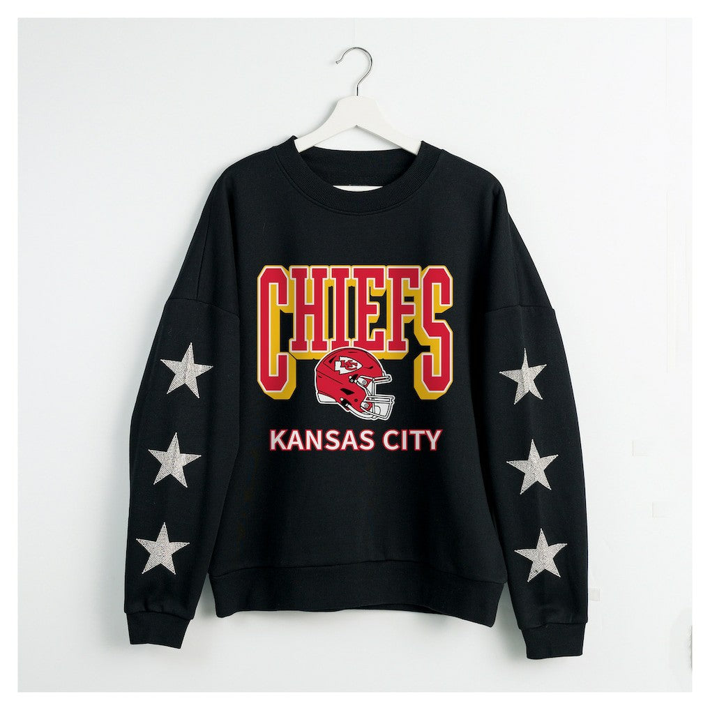 Kansas City Chiefs Gameday Couture Women's Pure Victory Rhinestud Star-Sleeve Pullover Sweatshirt - Black Pullover