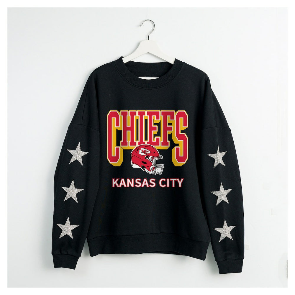 Kansas City Chiefs Gameday Couture Women's Pure Victory Rhinestud Star-Sleeve Pullover Sweatshirt - Black Pullover