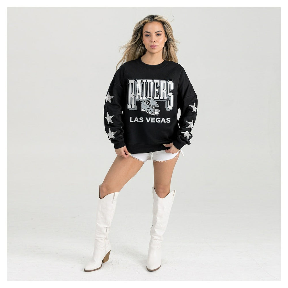 Las Vegas Raiders Gameday Couture Women's Pure Victory Rhinestud Star-Sleeve Pullover Sweatshirt - Black Pullover