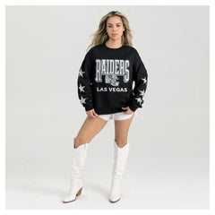 Las Vegas Raiders Gameday Couture Women's Pure Victory Rhinestud Star-Sleeve Pullover Sweatshirt - Black Pullover