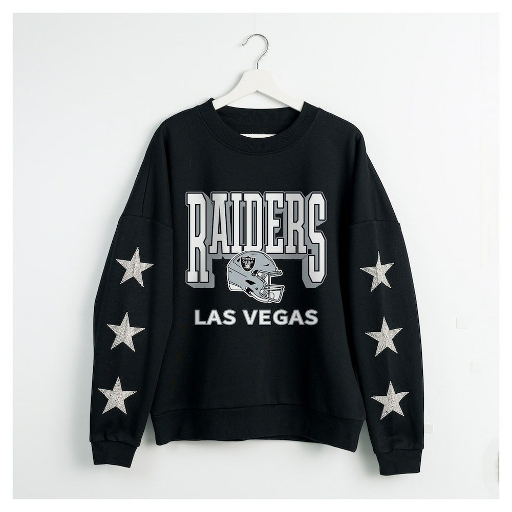 Las Vegas Raiders Gameday Couture Women's Pure Victory Rhinestud Star-Sleeve Pullover Sweatshirt - Black Pullover