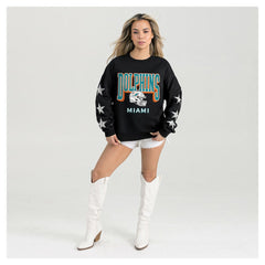Miami Dolphins Gameday Couture Women's Pure Victory Rhinestud Star-Sleeve Pullover Sweatshirt - Black Pullover