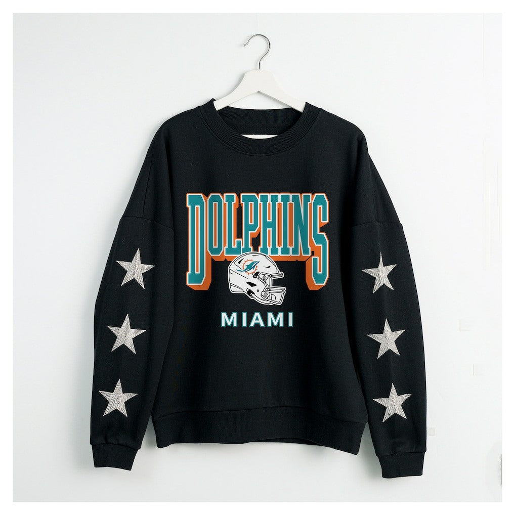 Miami Dolphins Gameday Couture Women's Pure Victory Rhinestud Star-Sleeve Pullover Sweatshirt - Black Pullover